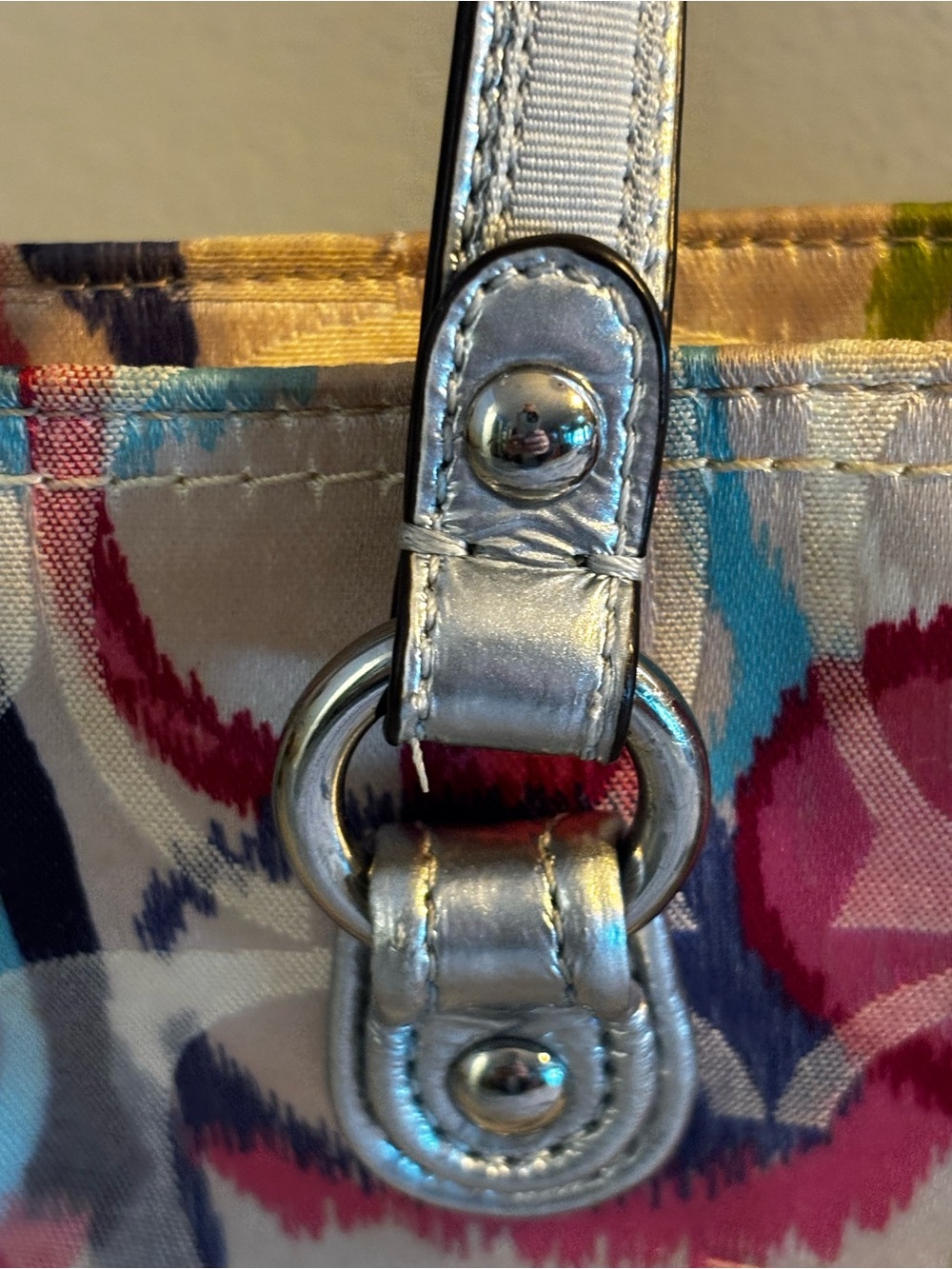 COACH Poppy Ikat Signature C Foldover Tote & Crossbody Bag (Style 19873). - Picture 7 of 10